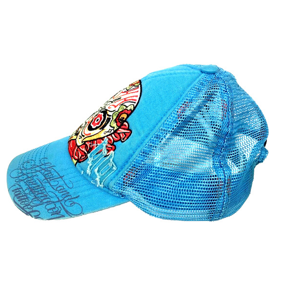 Hart & Huntington Tattoo Truckers Cap Skull Snapback Anoma 2006 Mesh Hat Blue - Picture 3 of 8